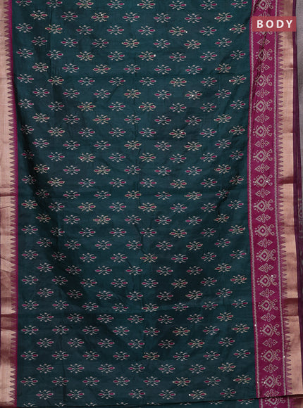Green & Magenta Pink Semi Tussar Saree - Kantha Work