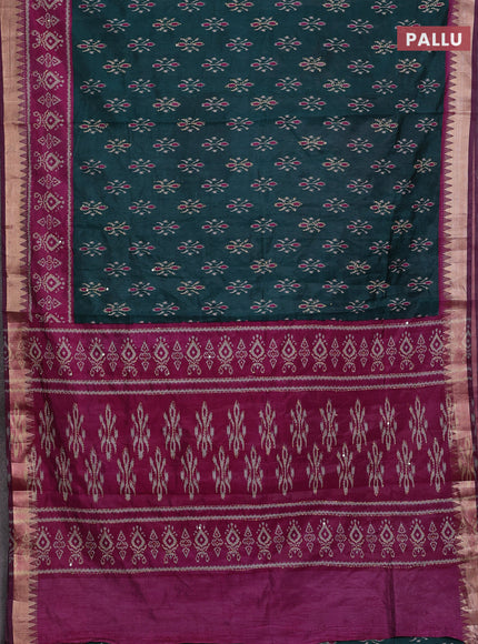 Green & Magenta Pink Semi Tussar Saree - Kantha Work