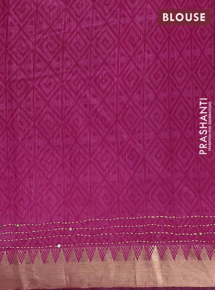 Green & Magenta Pink Semi Tussar Saree - Kantha Work