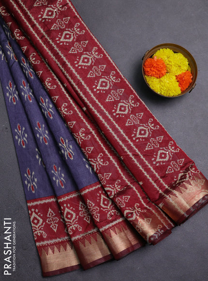 Grey & Maroon Semi Tussar Saree - Kantha Work