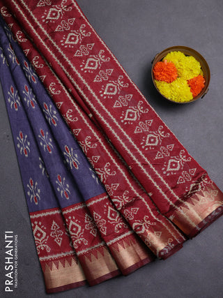 Grey & Maroon Semi Tussar Saree - Kantha Work