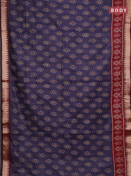 Grey & Maroon Semi Tussar Saree - Kantha Work