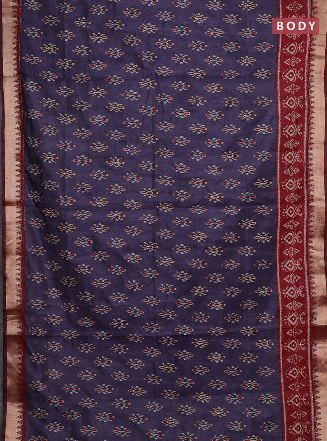 Grey & Maroon Semi Tussar Saree - Kantha Work
