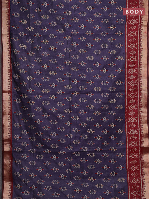 Grey & Maroon Semi Tussar Saree - Kantha Work
