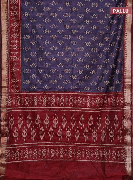 Grey & Maroon Semi Tussar Saree - Kantha Work