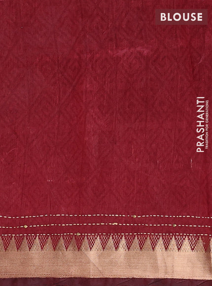 Grey & Maroon Semi Tussar Saree - Kantha Work