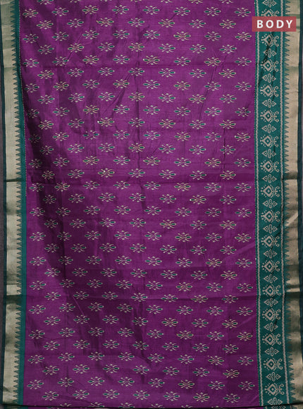 Purple & Teal Green Semi Tussar Saree - Kantha Work