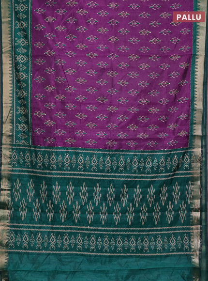Purple & Teal Green Semi Tussar Saree - Kantha Work