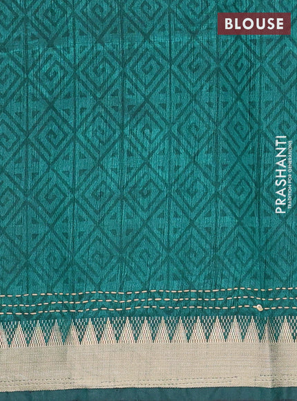 Purple & Teal Green Semi Tussar Saree - Kantha Work