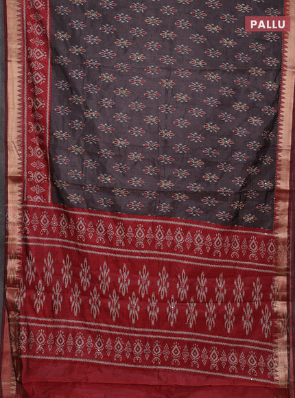 Grey & Red Semi Tussar Saree - Kantha Work