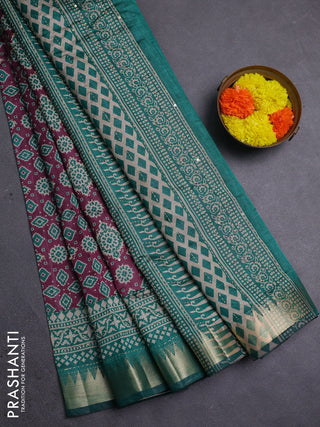 Wine & Green Semi Tussar Saree - Kantha Work