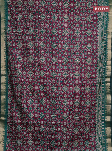 Wine & Green Semi Tussar Saree - Kantha Work
