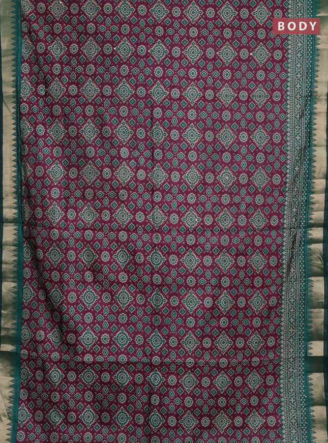 Wine & Green Semi Tussar Saree - Kantha Work