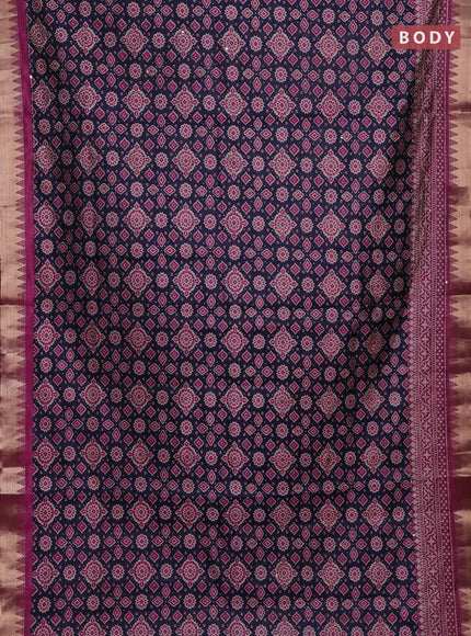 Navy Blue & Magenta Pink Semi Tussar Saree - Kantha Work