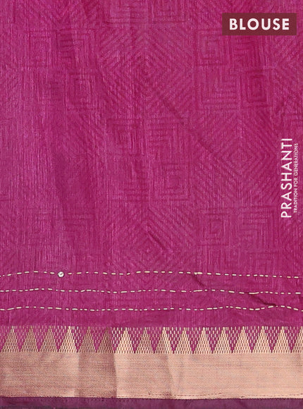 Navy Blue & Magenta Pink Semi Tussar Saree - Kantha Work