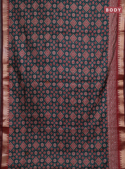 Green & Red Semi Tussar Saree - Kantha Work