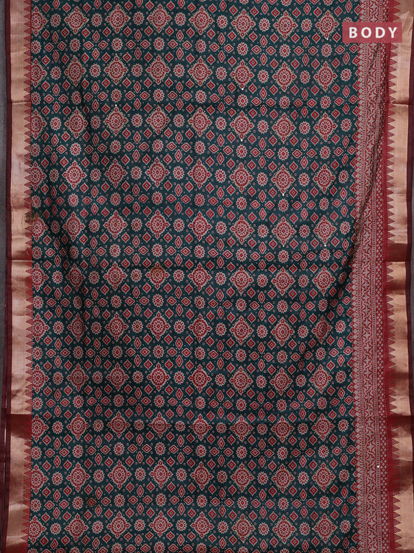 Green & Red Semi Tussar Saree - Kantha Work