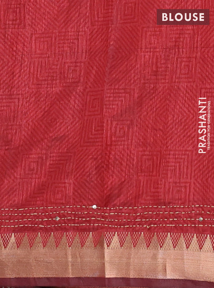 Green & Red Semi Tussar Saree - Kantha Work