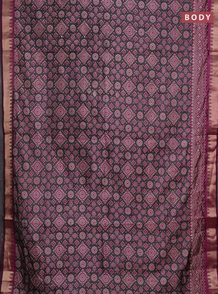 Grey & Magenta Pink Semi Tussar Saree - Kantha Work