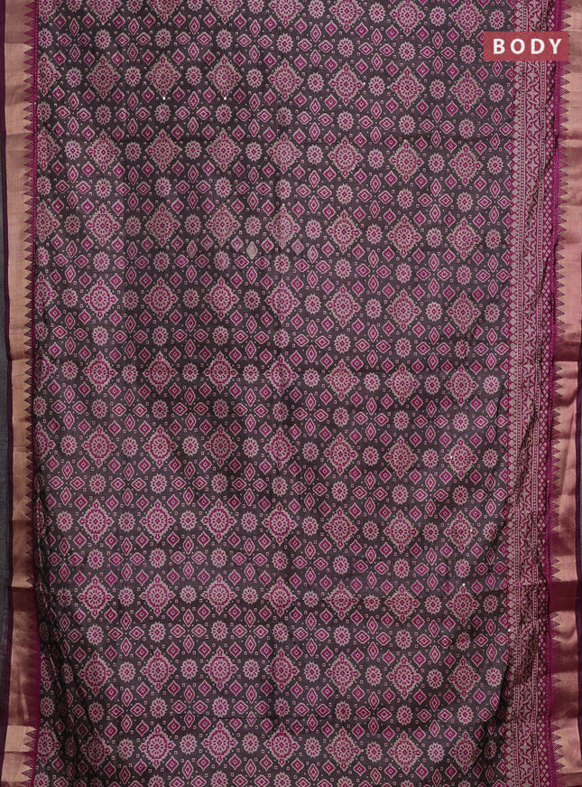 Grey & Magenta Pink Semi Tussar Saree - Kantha Work