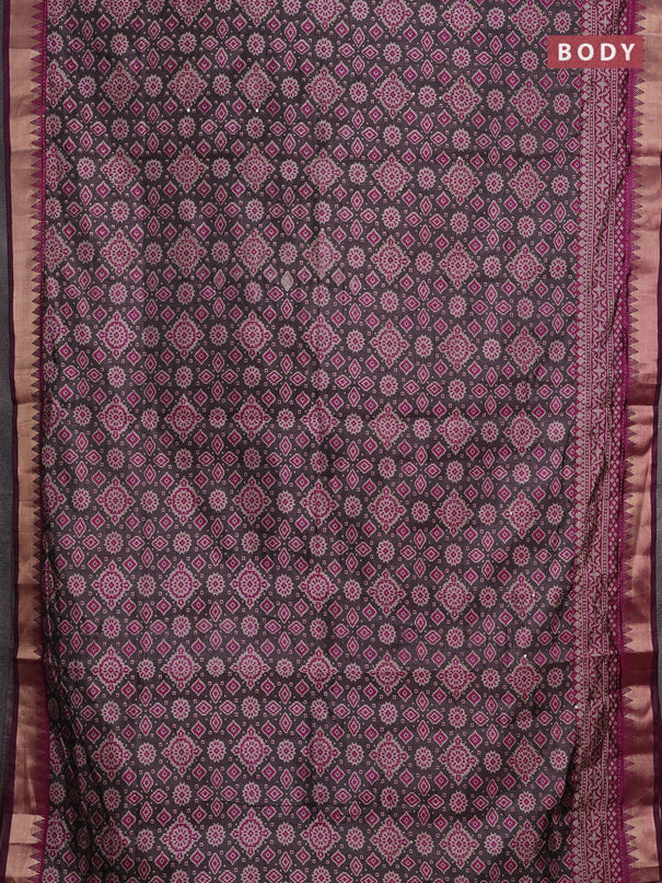 Grey & Magenta Pink Semi Tussar Saree - Kantha Work