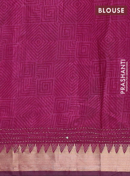Grey & Magenta Pink Semi Tussar Saree - Kantha Work