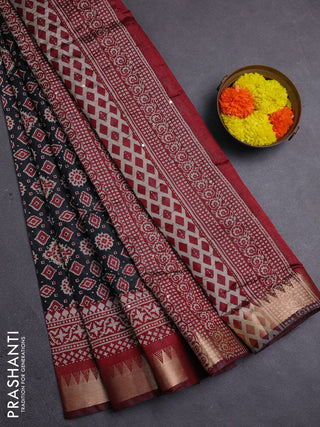 Black & Maroon Semi Tussar Saree - Kantha Work