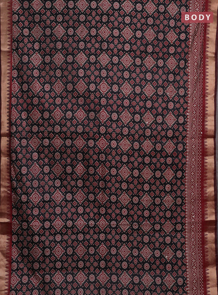 Black & Maroon Semi Tussar Saree - Kantha Work