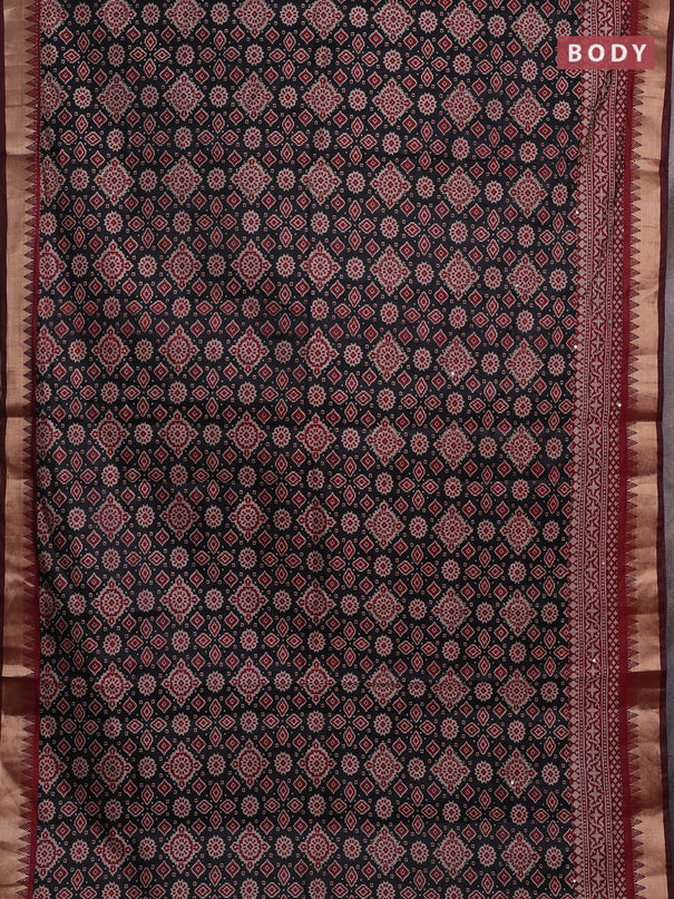 Black & Maroon Semi Tussar Saree - Kantha Work