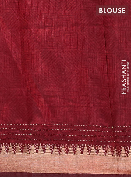 Black & Maroon Semi Tussar Saree - Kantha Work