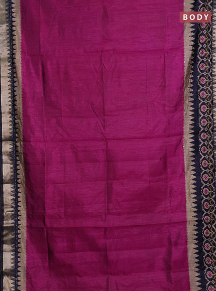 Magenta Pink & Navy Blue Semi Tussar Saree - Kantha Work