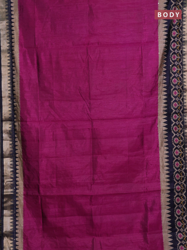 Magenta Pink & Navy Blue Semi Tussar Saree - Kantha Work