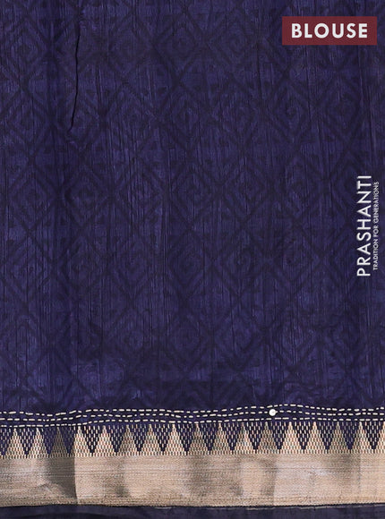 Magenta Pink & Navy Blue Semi Tussar Saree - Kantha Work