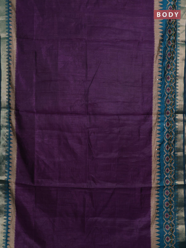 Purple & Teal Green Semi Tussar Saree - Kantha Work