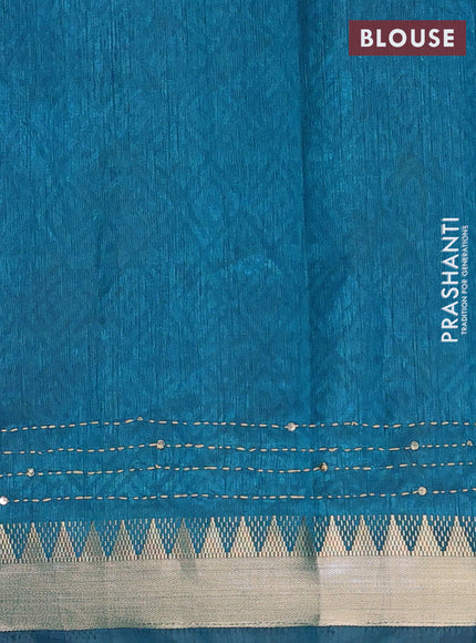 Purple & Teal Green Semi Tussar Saree - Kantha Work