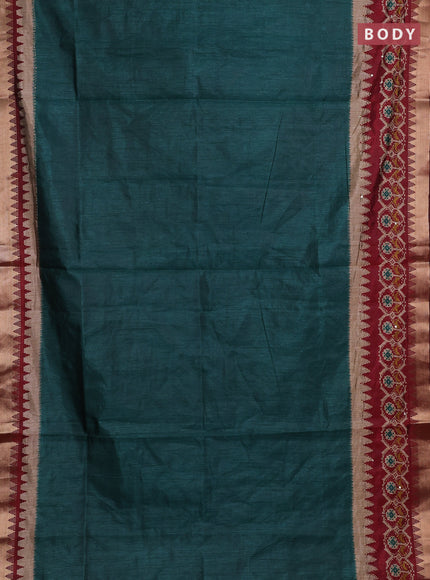 Green & Maroon Semi Tussar Saree - Kantha Work