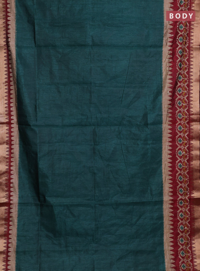 Green & Maroon Semi Tussar Saree - Kantha Work