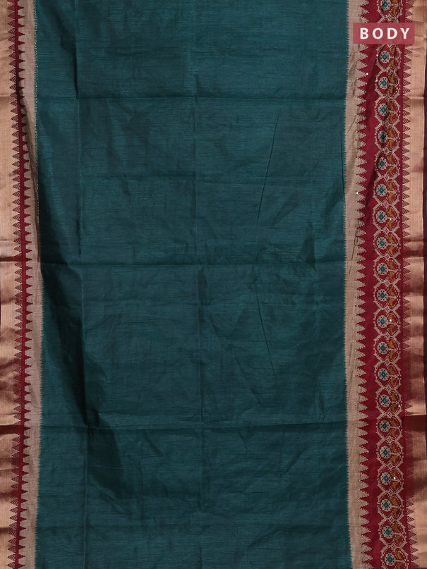 Green & Maroon Semi Tussar Saree - Kantha Work