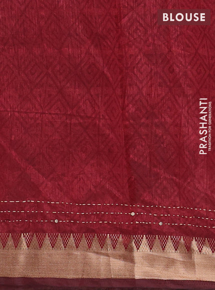 Green & Maroon Semi Tussar Saree - Kantha Work