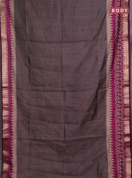 Grey & Magenta Pink Semi Tussar Saree - Kantha Work