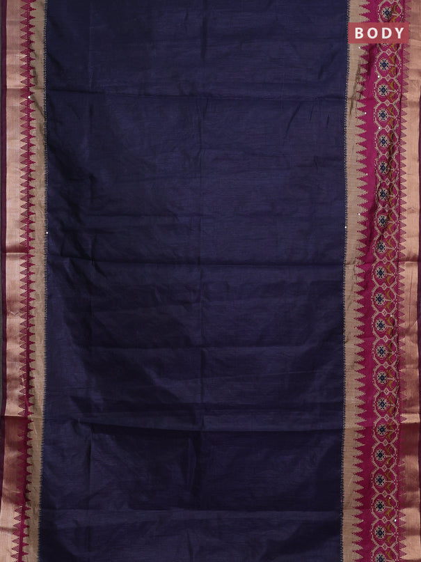 Navy Blue & Magenta Pink Semi Tussar Saree - Kantha Work