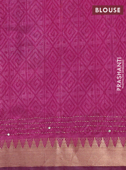 Navy Blue & Magenta Pink Semi Tussar Saree - Kantha Work