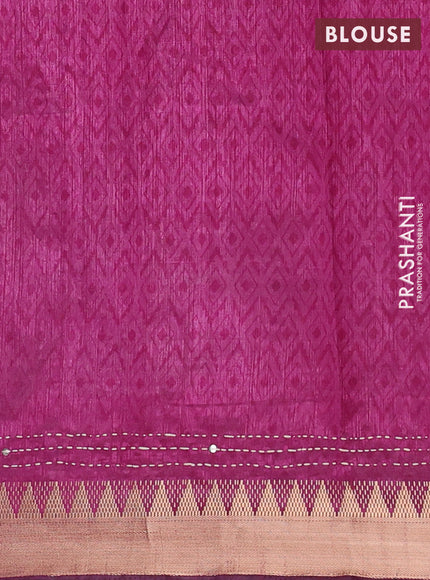 Navy Blue & Magenta Pink Semi Tussar Saree - Kantha Work
