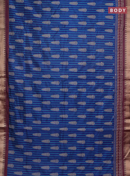 Blue & Wine Semi Tussar Saree - Kantha Work
