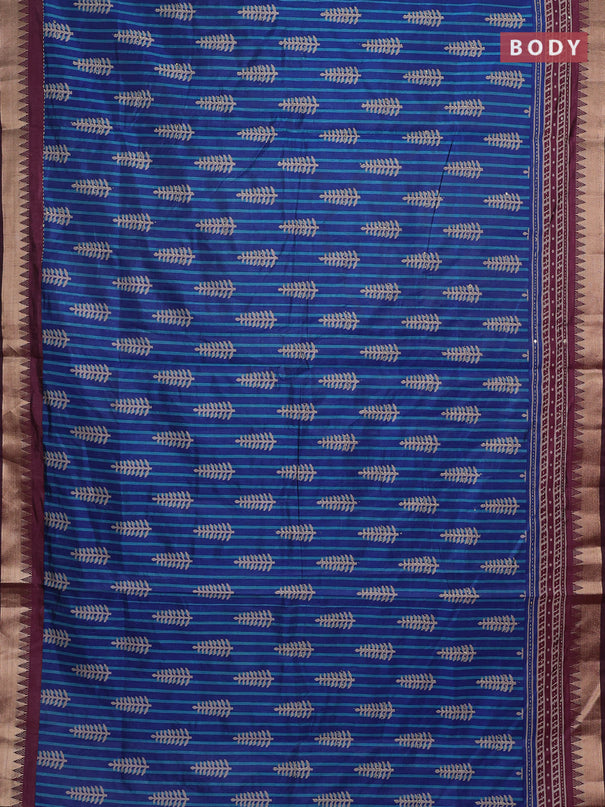 Blue & Wine Semi Tussar Saree - Kantha Work