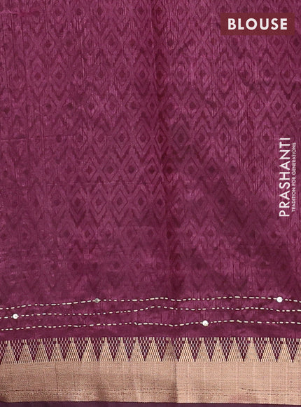 Blue & Wine Semi Tussar Saree - Kantha Work