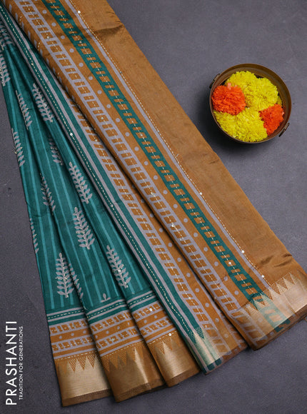 Green & Mustard Yellow Semi Tussar Saree - Kantha Work