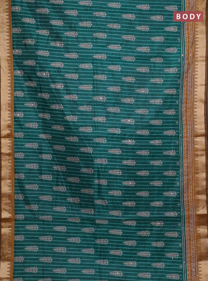 Green & Mustard Yellow Semi Tussar Saree - Kantha Work