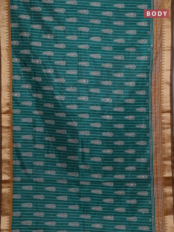 Green & Mustard Yellow Semi Tussar Saree - Kantha Work