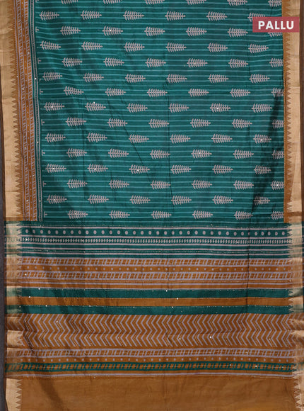 Green & Mustard Yellow Semi Tussar Saree - Kantha Work